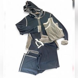 HUSH London 3-Piece Lounge Set Charcoal Grey Zip Hoodie, Tank & Joggers Xl & L